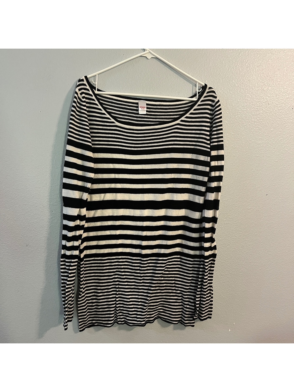 Bongo Black White Striped Tunic Sweater Womens XL Long Sleeve Scoop Neck